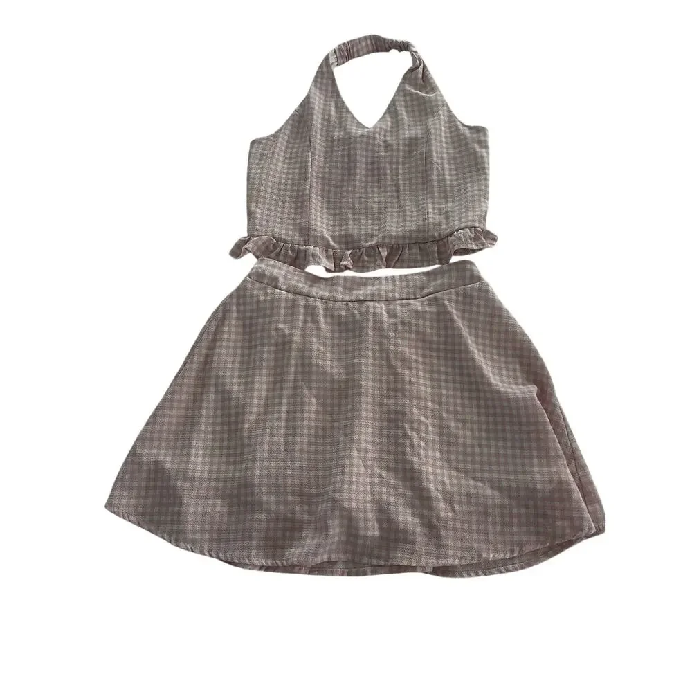 Speechless Kids Girl's size 12 Pink Gingham Halter Top Skort Set (2 Pieces)